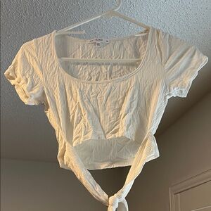 Women's Cream Tie-Front Crop Top